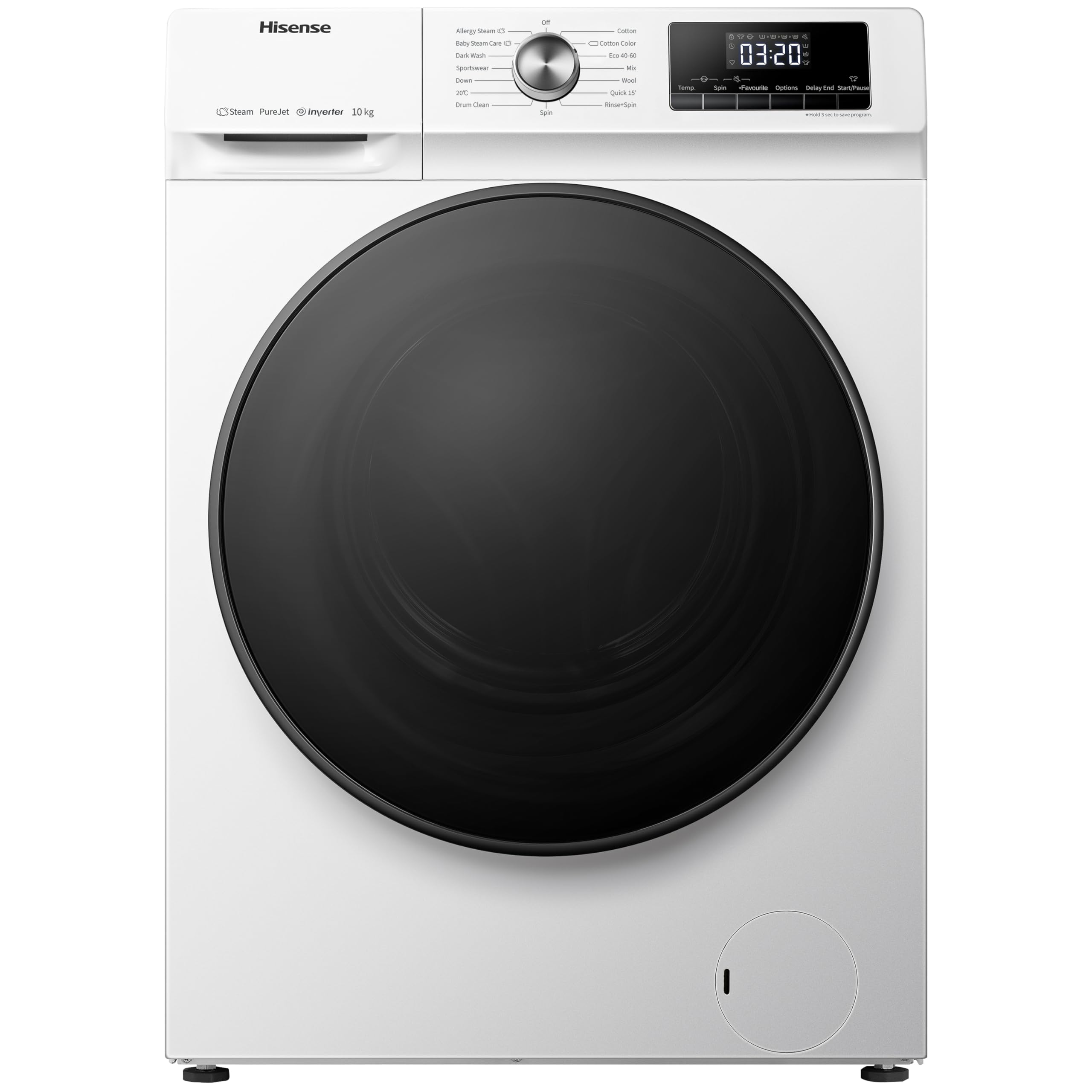 Freestanding Front Load Washing Machine – 10kg, 1400 RPM, Inverter Motor, Quick Wash, Steam Wash, White, Energy Class A